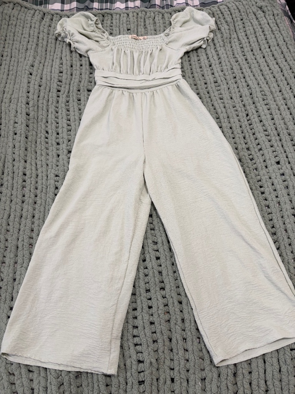 Liberty Love Sage Green Wide Leg Jumpsuit Romper Size Large Cottagecore ๐ชป